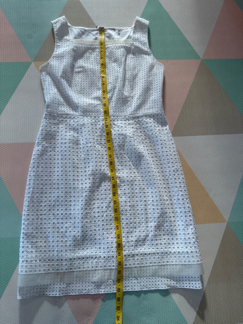 Elie Tahari White Eyelet Square-Neck Midi Dress Size 10 - Picture 4 of 10